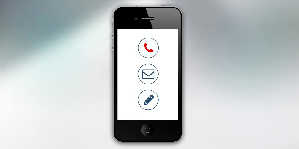 iphone image with icons to text call and email